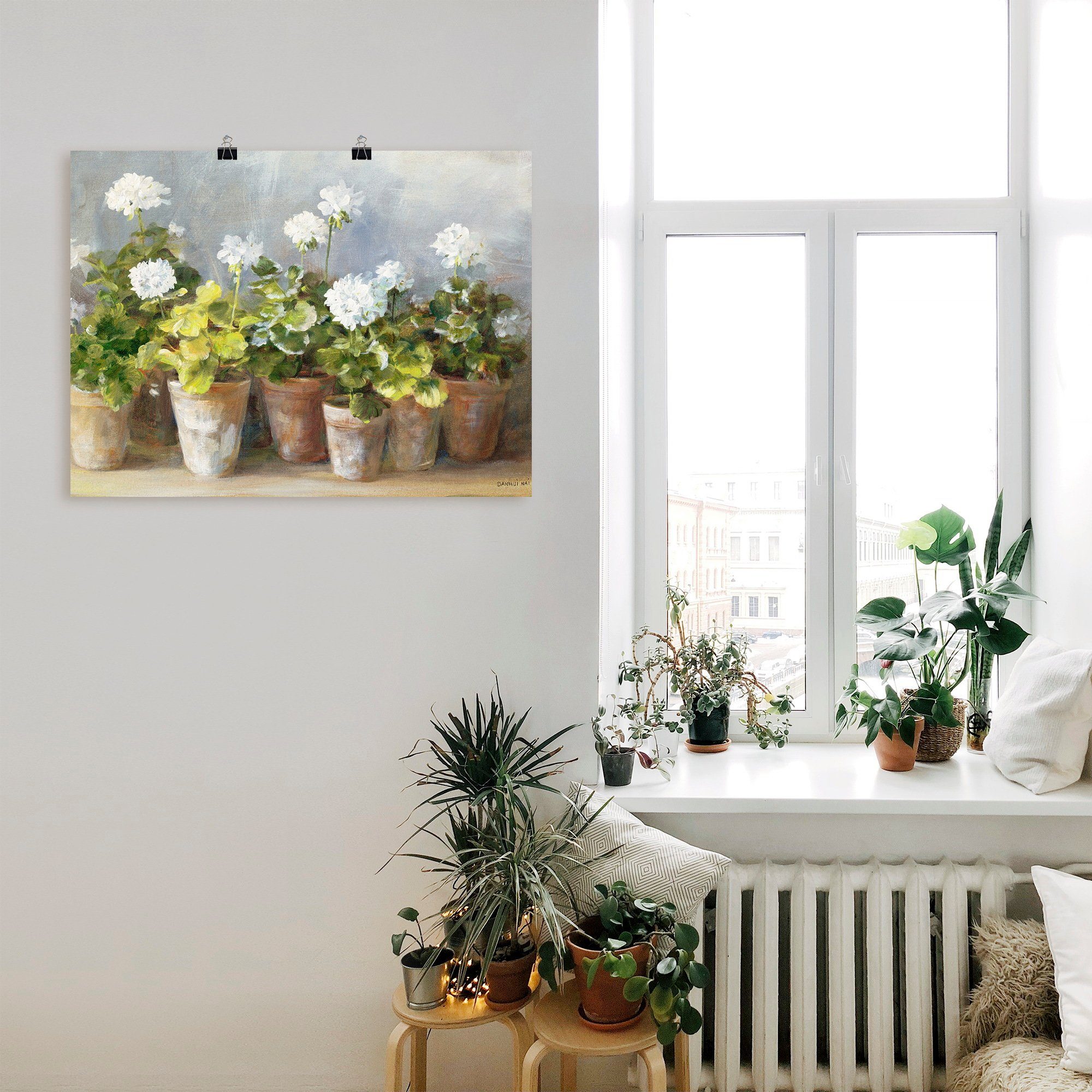 Artland Wandbild Weiße Geranien, Blumen (1 St), als Leinwandbild, Poster in verschied. Größen