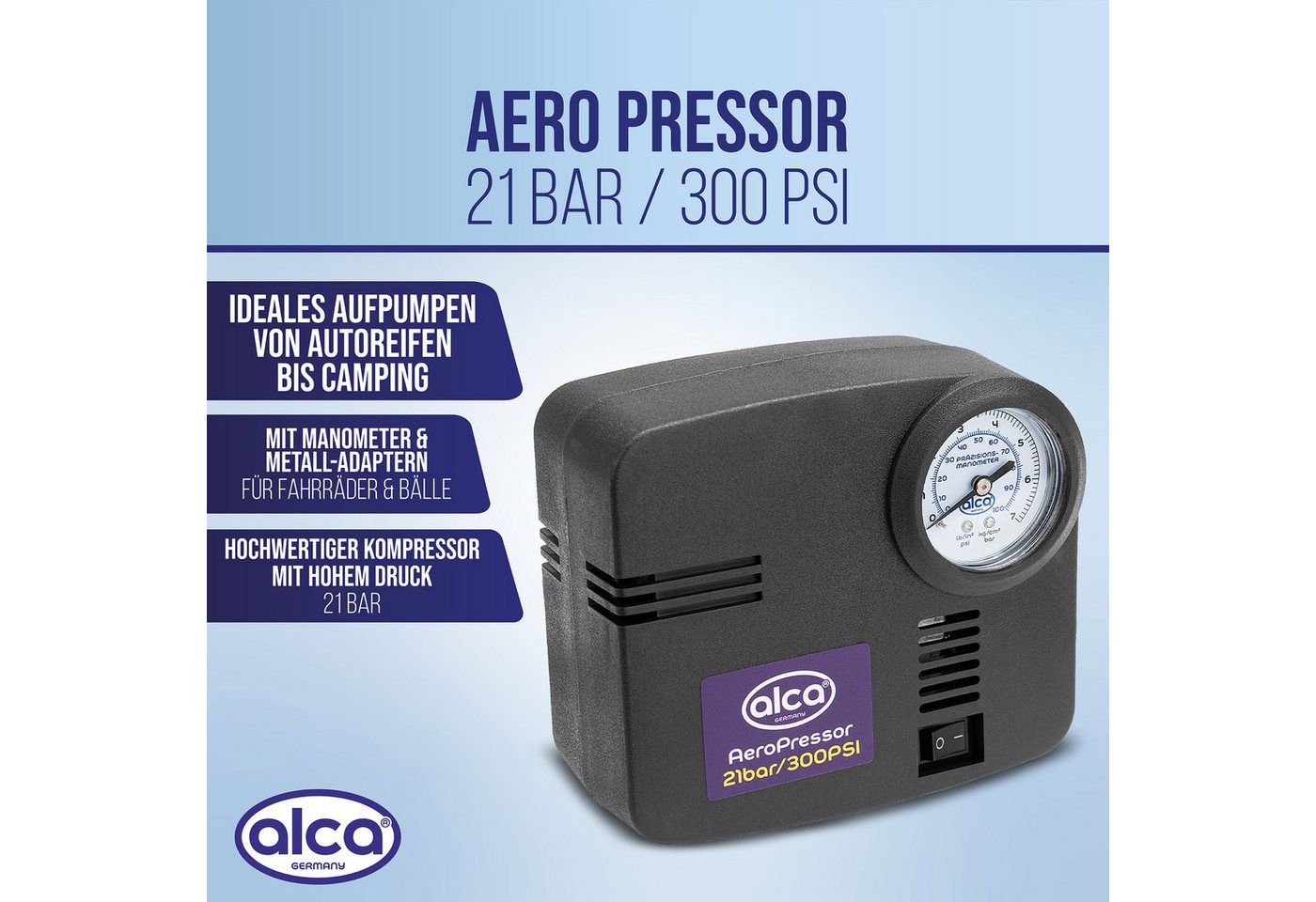 Thumbnail - alca Kompressor Auto Kompressor mini 12V elektr. Luftpumpe 21 bar Zigarettenanzünder, 144 W, max. 7 bar, Set