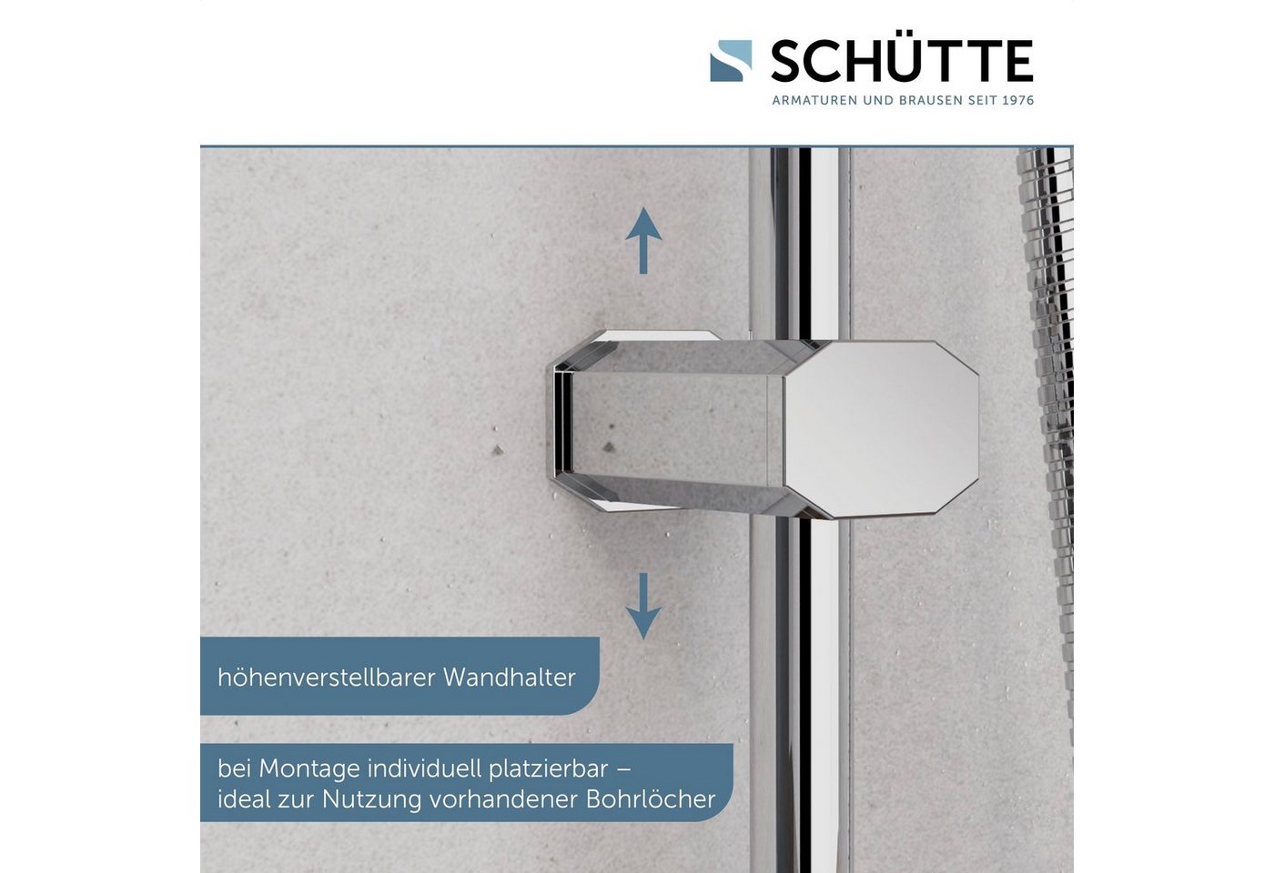 Thumbnail - Schütte Brausegarnitur TOKYO, Höhe 102 cm, Set, inkl. Wasserspardichtung, Antikalk, höhenverstellb., Edelstahl-Stange