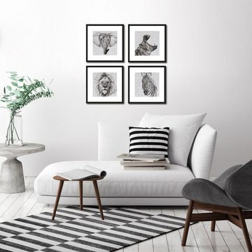 artissimo Bild mit Rahmen Bild gerahmt 30x30cm / Design-Poster inkl. Holz-Rahmen / Wandbild, Schwarz-Weiß Zeichnung: Zebra
