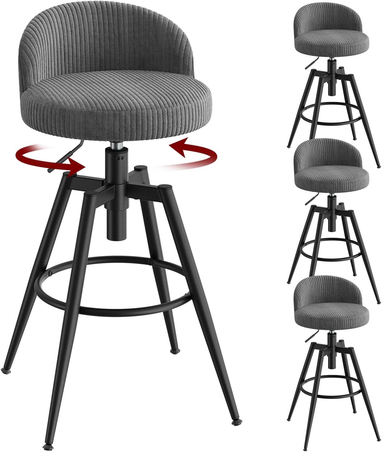 Woltu Barhocker (4 St), Höhenverstellbar Barstuhl aus Cord 360° drehbar