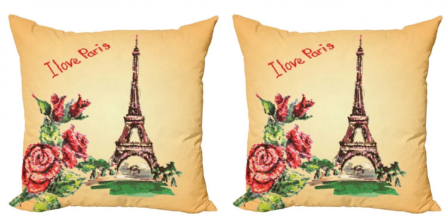 Kissenbezüge Modern Accent Doppelseitiger Digitaldruck, Abakuhaus (2 Stück), Jahrgang Liebe in Paris Eiffel