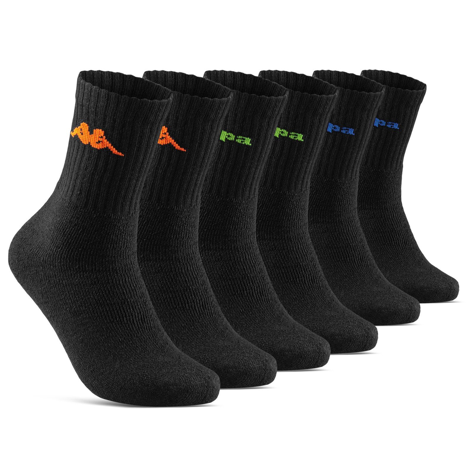 KAPPA Paar Sportsocken Socken Baumwolle 12 6-Paar, sockenkauf24 43-46) (Schwarz/NEON, Herren WP oder Arbeitssocken Sportsocken 6 & Damen