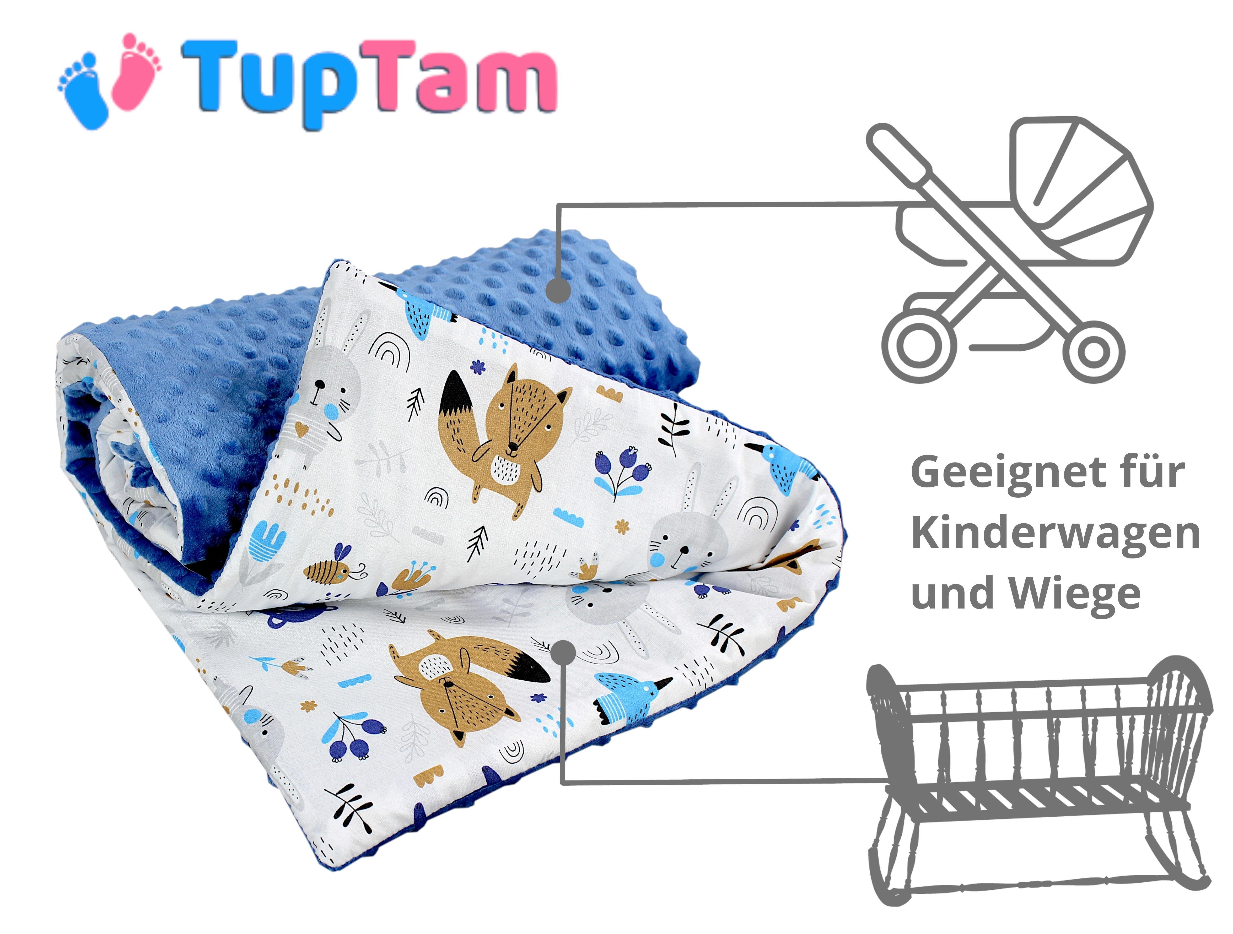 Decke Minky, Autositz / Einschlagdecke für 2er Jeansblau Einschlagdecke Babyschale Baby 85x85 Bärchen TupTam SET