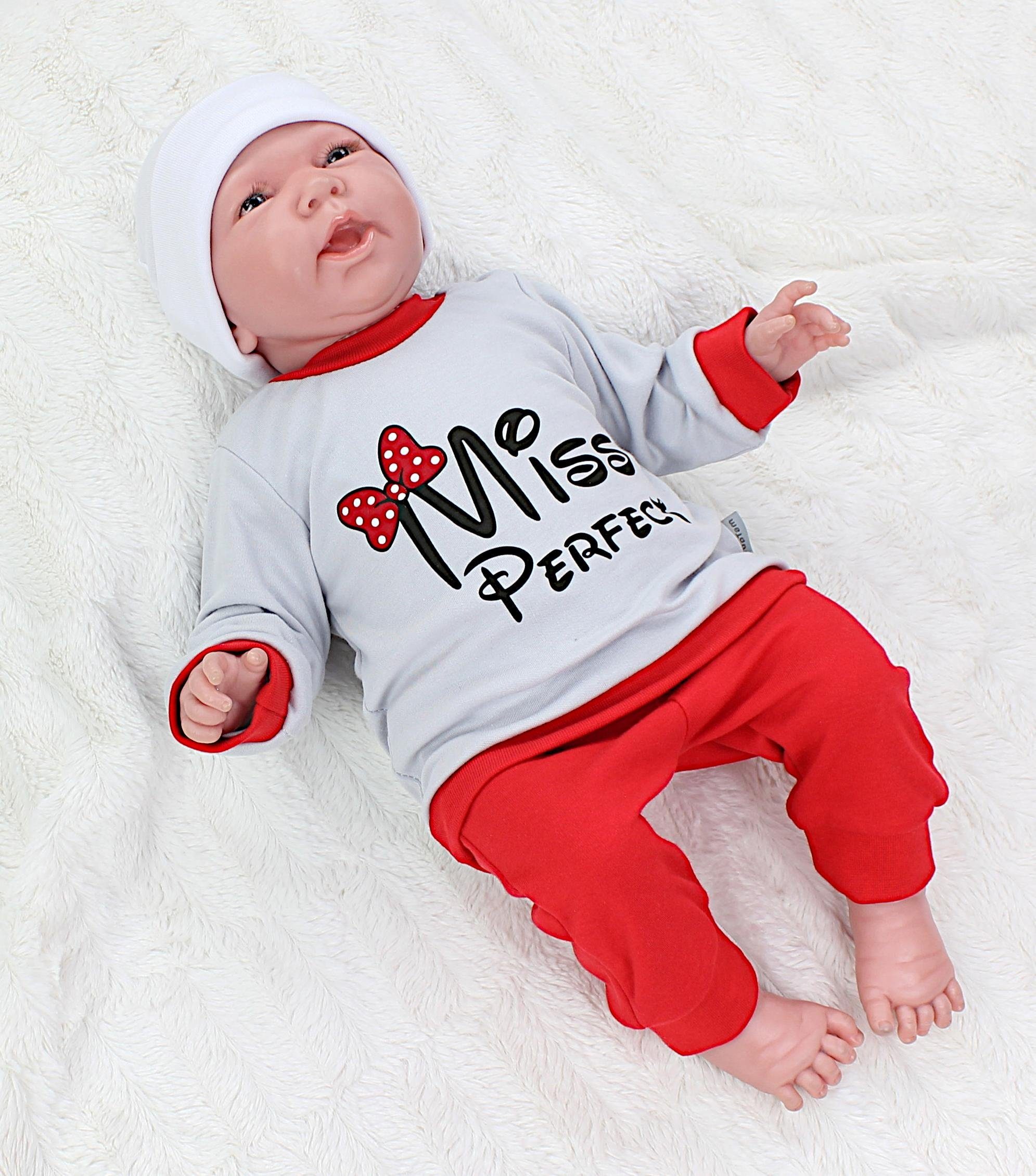Miss mit Erstausstattungspaket TupTam 2teilig Mädchen Babykleidung Langarmshirt Perfect Baby Spruch Grau/Rot Babyhose