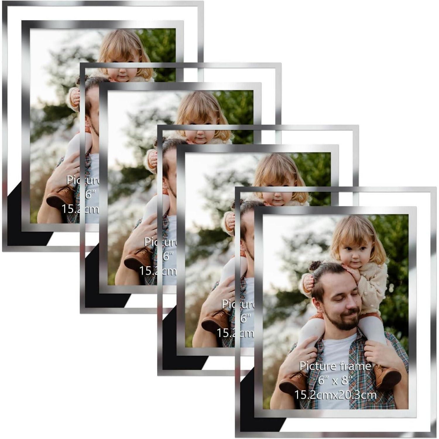 LuxusKollektion Bilderrahmen-Set Bilderrahmen 4er Set 15x20 Glas Silber 15x20cm 4 St. Transparent