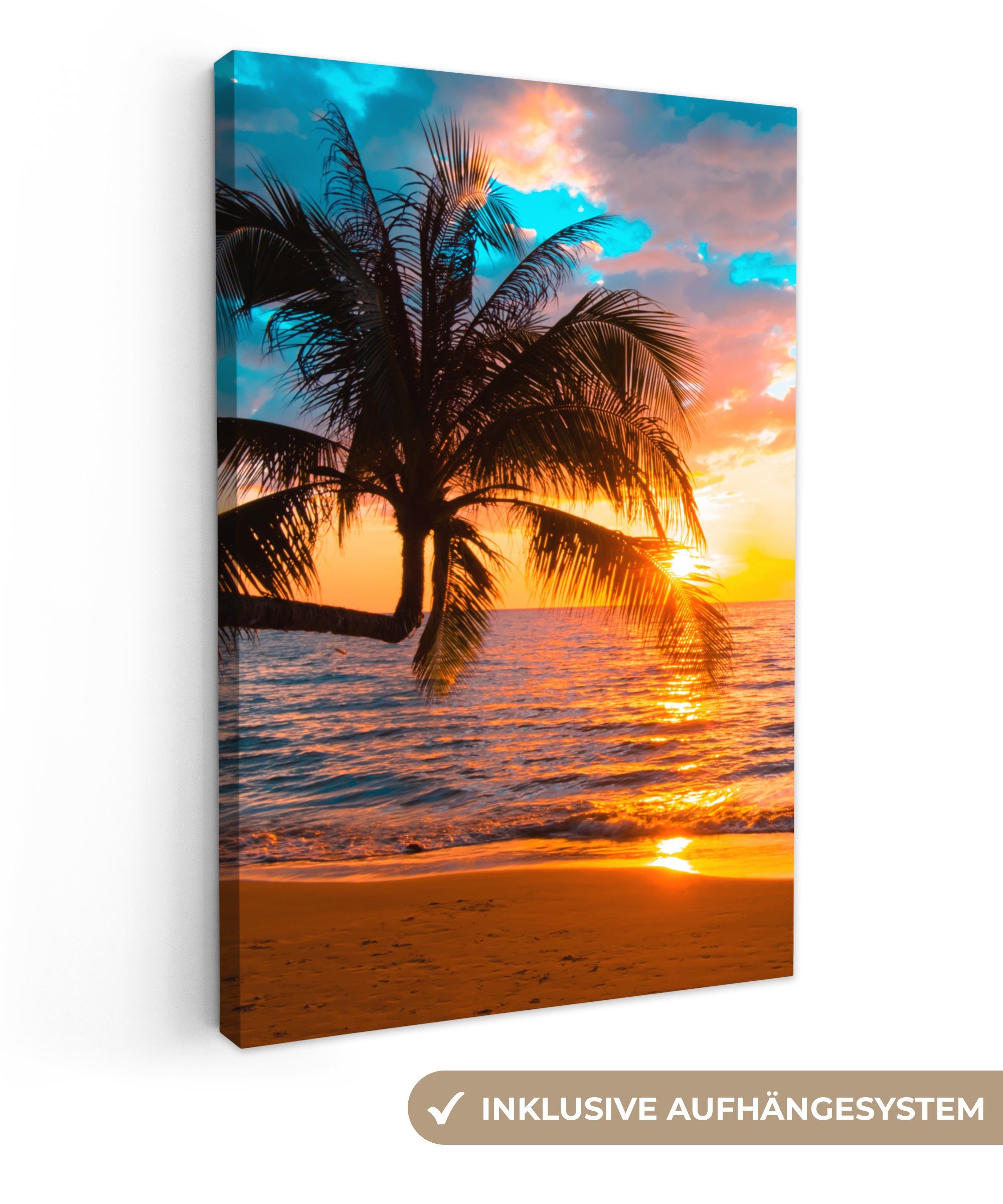 OneMillionCanvasses® Leinwandbild Palme - Sonnenuntergang - günstig online kaufen