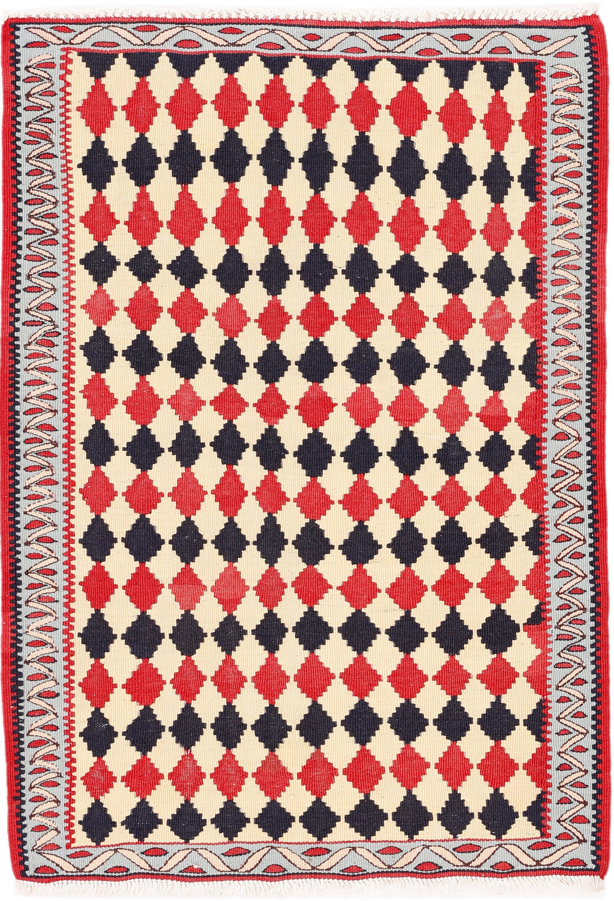 CABBEL Orientteppich Kelim Senneh Teppich 67x93 cm handgewebt Wolle Persien Unikat, rechteckig, Höhe: 4 mm, Unikat; handgewebt; beidseitig nutzbar