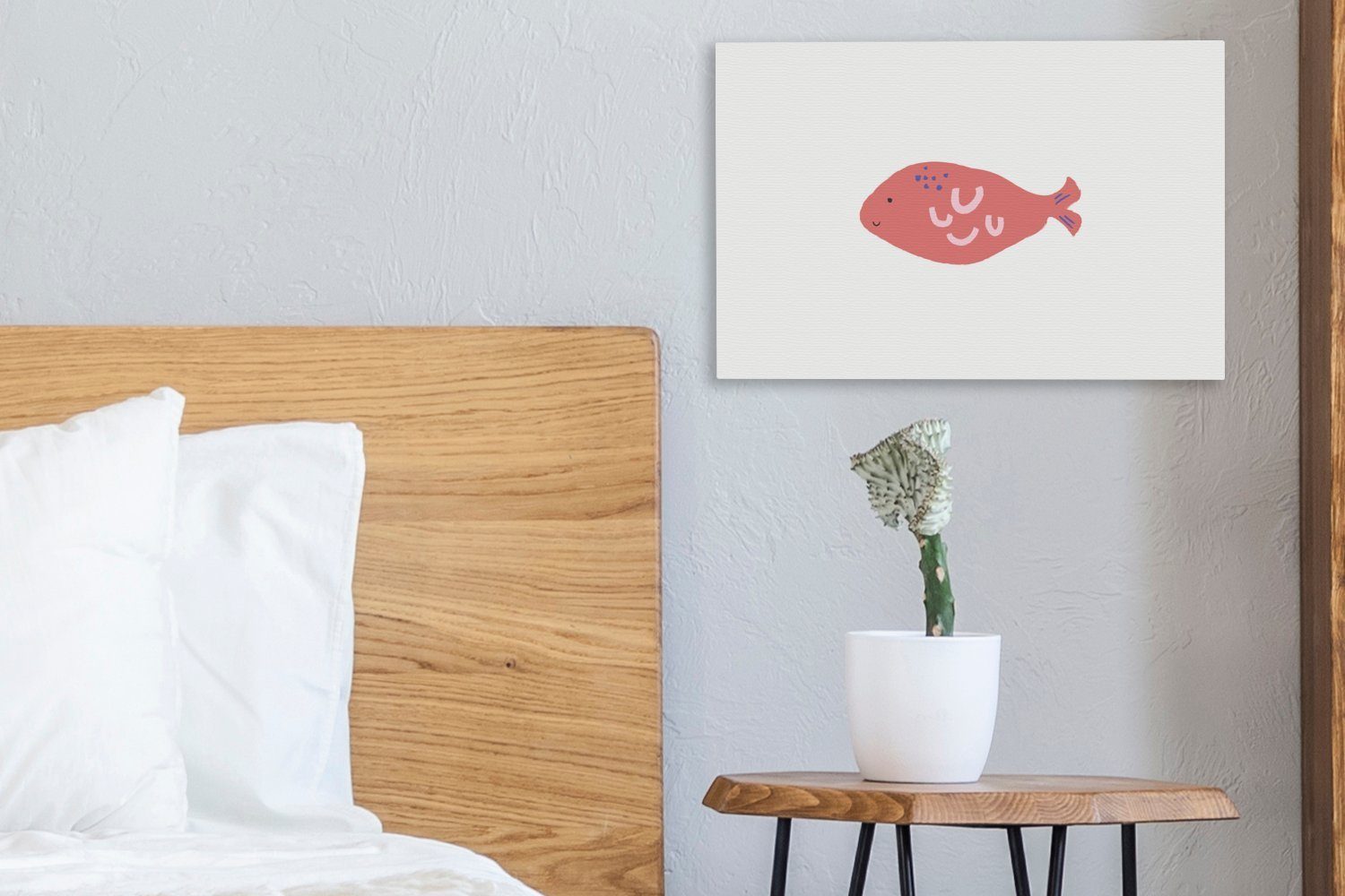 OneMillionCanvasses® Leinwandbild Fisch - Rosa (1 Wandbild 30x20 Pastell, cm St), Aufhängefertig, - Leinwandbilder, Wanddeko