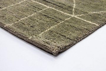 Wollteppich Designer Teppich handgeknüpft grün, morgenland, rechteckig, Höhe: 18 mm, handgeknüpft
