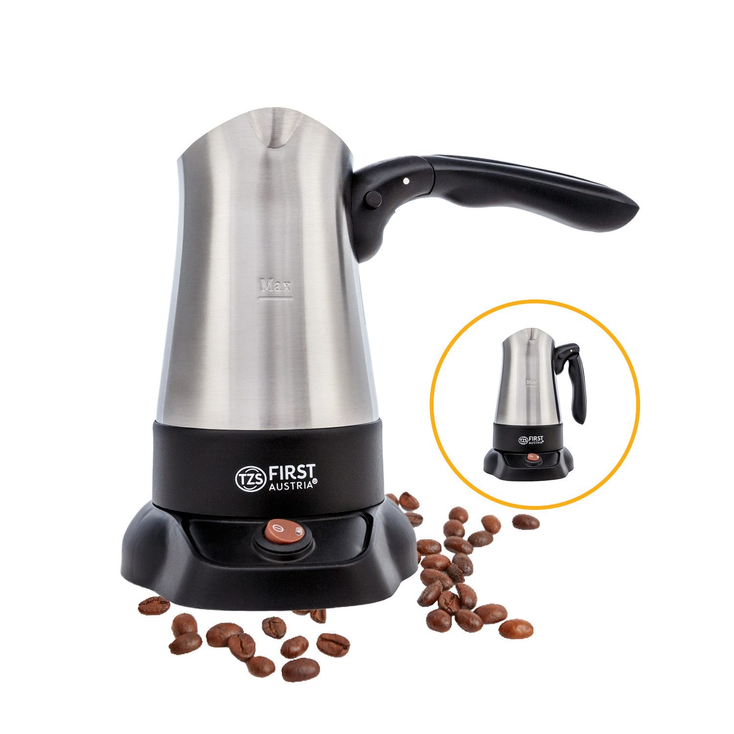 TZS FIRST AUSTRIA Kaffeebereiter, 350ml, 800W, Mokkakocher, Espressokocher & Wasserkocher, Edelstahl