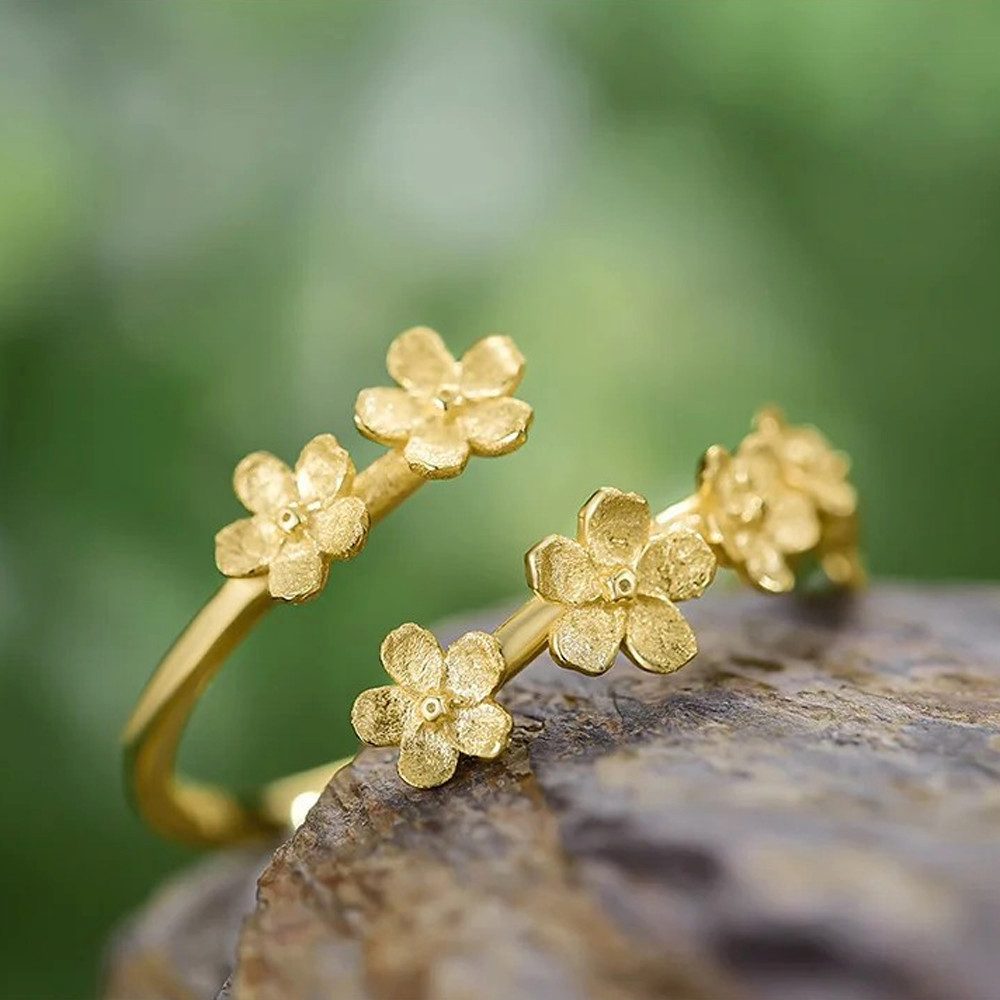 Runde Perlé Silberring zarte Vergissmeinnicht Blumen, handgefertigter verst günstig online kaufen