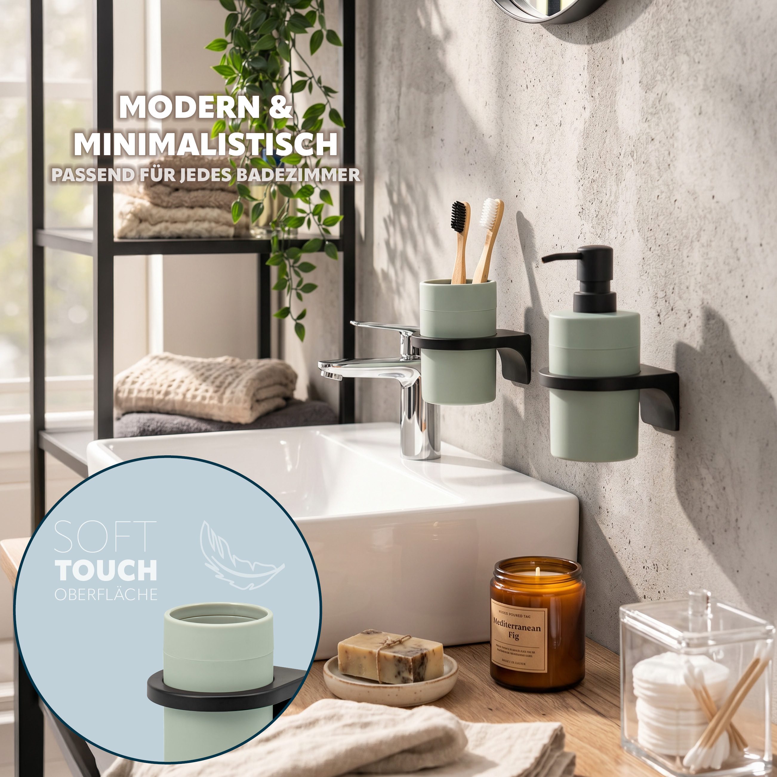bremermann Zahnputzbecher rund, SAVONA Soft-Touch inkl. Wandhalterung, (1-St)