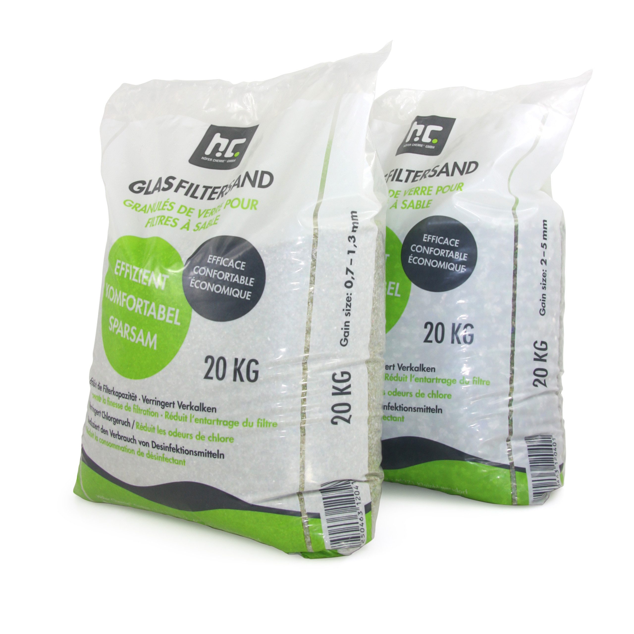 Höfer Chemie GmbH Poolpflege 2 x 20 kg Spezial Glasgranulat für Sandfilteranlagen - Set, Hochwertiges Filtermedium für Pools
