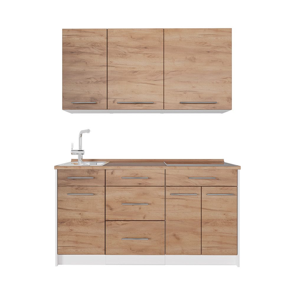 Vicco Küchenzeile Fame-Line, Goldkraft Eiche, 150 cm, AP Eiche