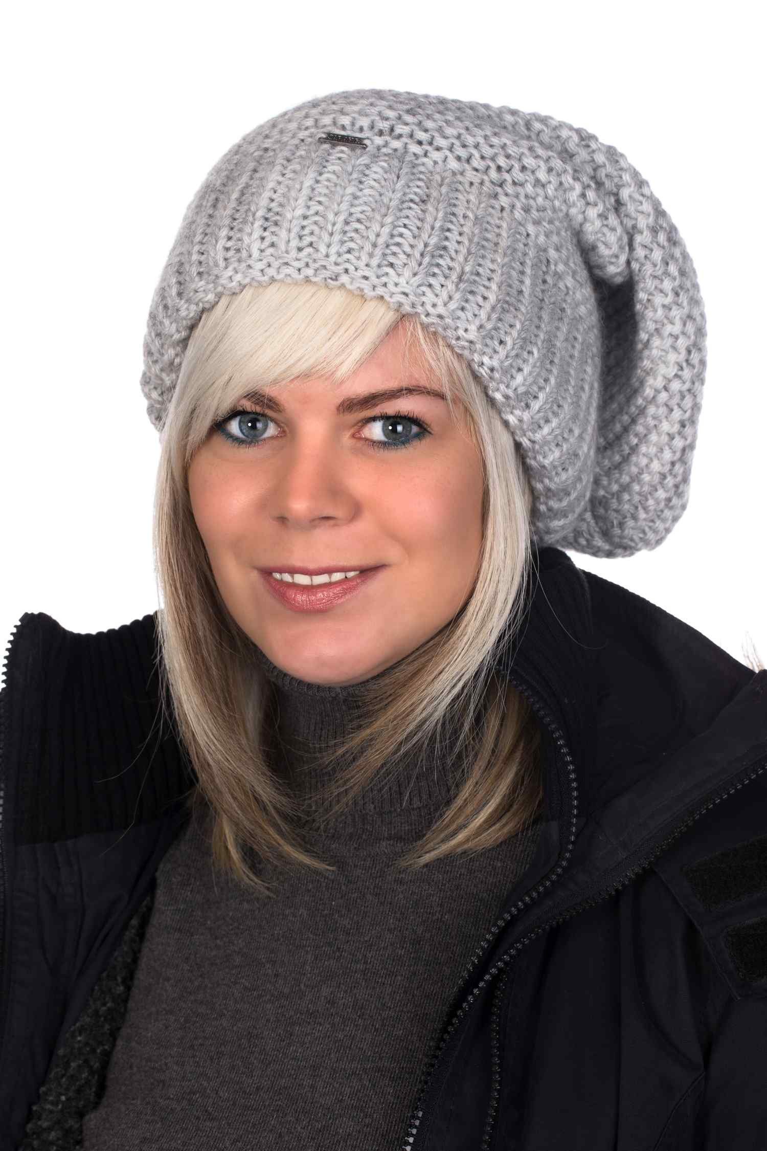 BIRENDY Beanie Birendy Beanie FO104 grau gestrickte Mütze Linksmuster Pudelmütze
