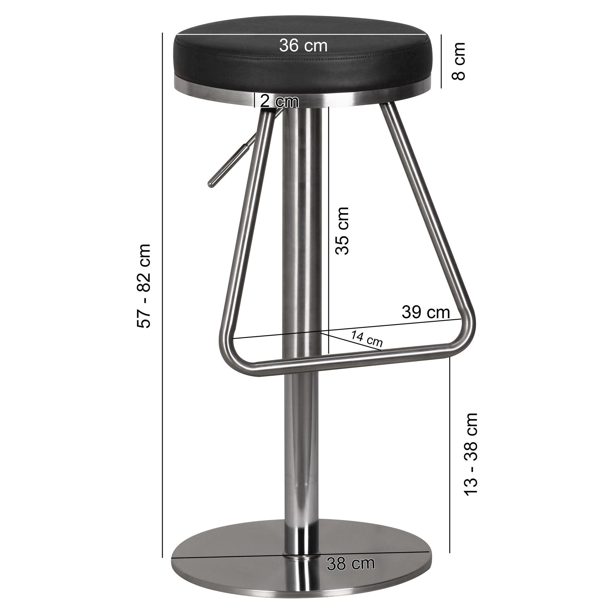 Wohnling Barhocker WL1.291 Schwarz Design Barstuhl Tresenstuhl Modern Bistrohocker (Schwarz 57 - 79 cm Edelstahl Barstuhl 360° Drehbar), Tresenhocker Kunstleder, Design Tresenstuhl Modern