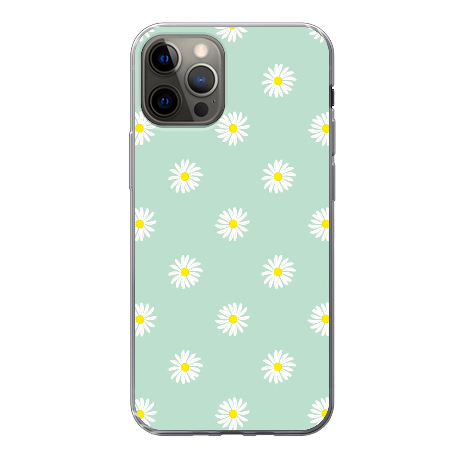 MuchoWow Handyhülle für Apple iPhone 13 Pro Gänseblümchen - Pastell - Weiß - Grün - Floral, Smartphone-Bumper, Print, Handy Schutzhülle Dünn