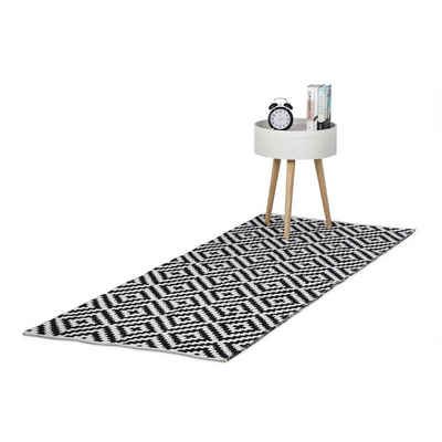 Läufer Teppich Baumwolle schwarz weiß, relaxdays, Höhe: 10 mm, 80x200cm