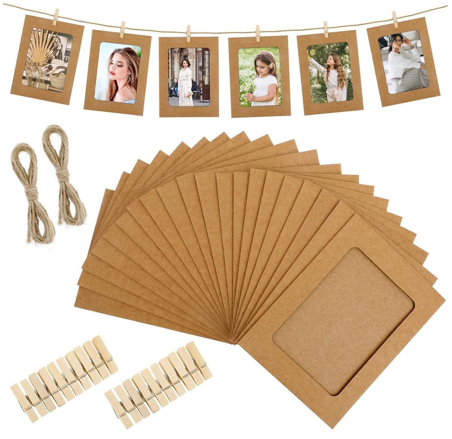 Refttenw Bilderrahmen-Set 20-St Papier-Fotorahmen mit Holzclips günstig online kaufen