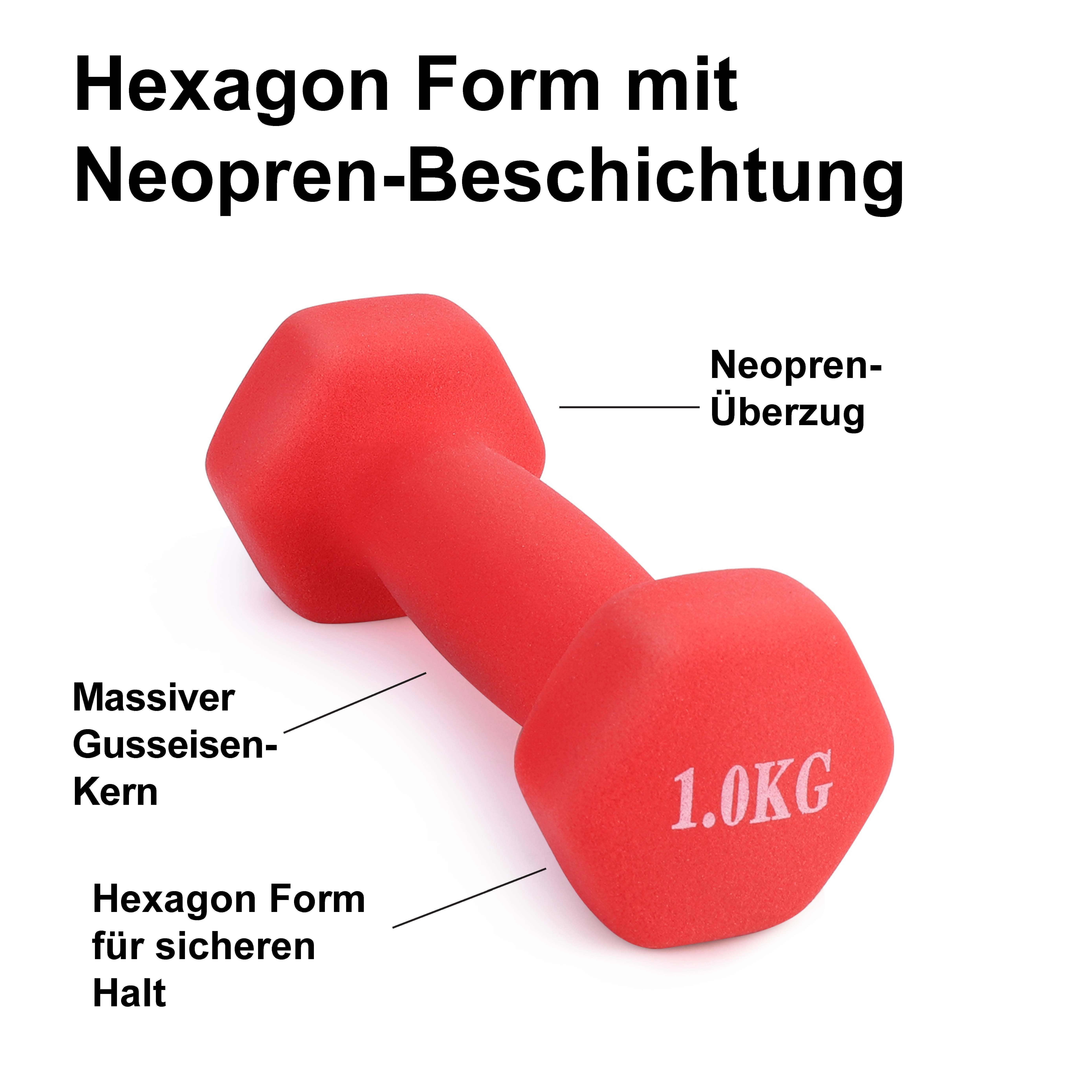 Set Form I I Hexagon Kurzhantel und für für Krafttraining und Stand Kurzhantel Gewicht Jackie mit I Beschichtung, wuuhoo nach Farbvarianten sicheren Neopren 2er Halt Gym