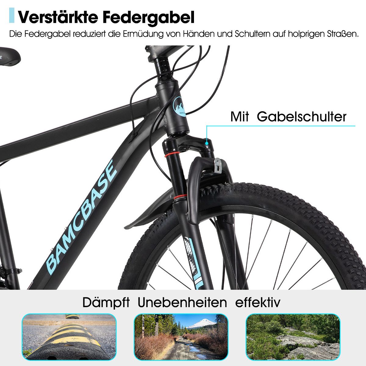 HILAND Mountainbike 26 27,5 Zoll Geländefähiges Fahrrad für Männer und Frauen, Aluminiumrahmen, 21-Gang, mechanischen Scheibenbremsen und Federgabel