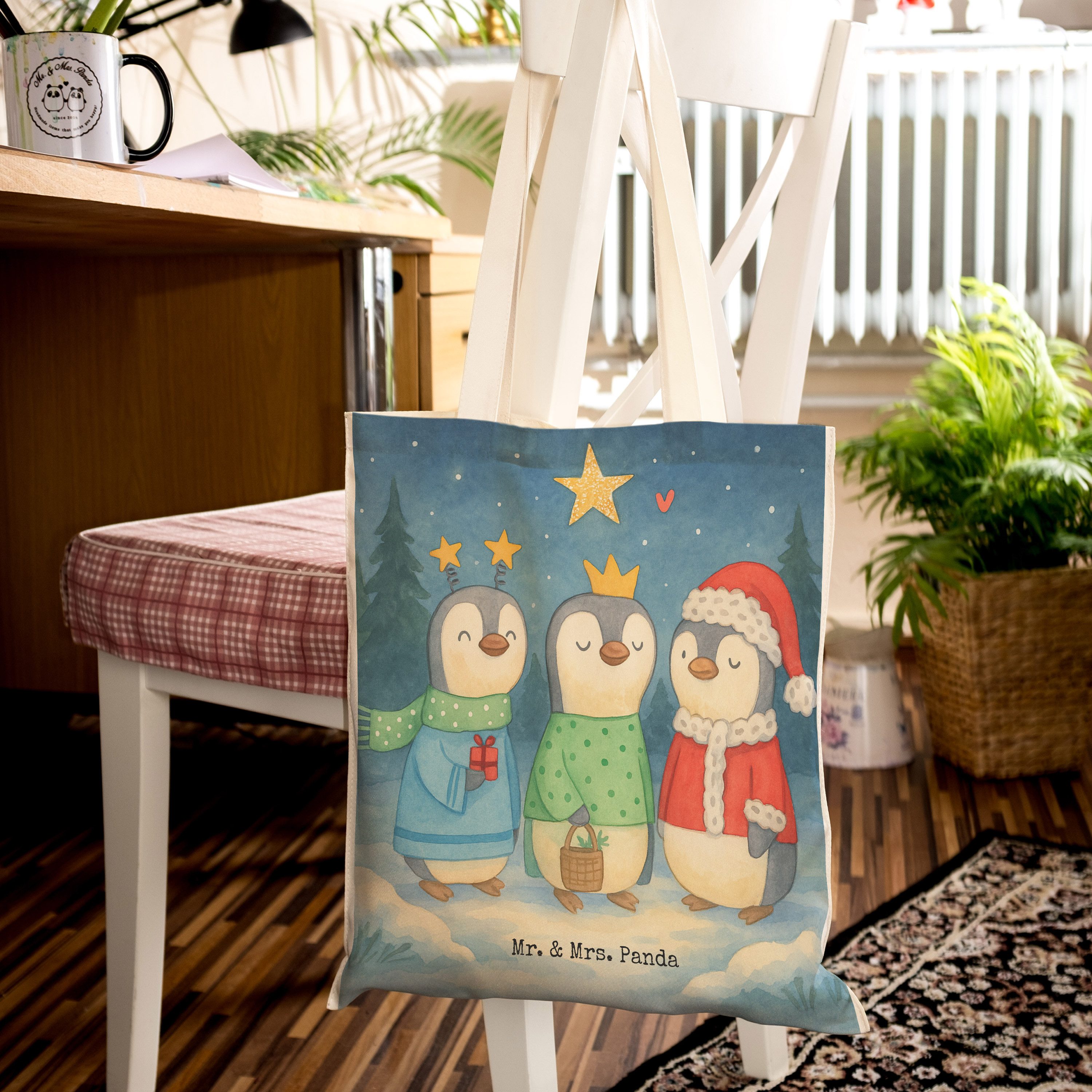 Mr. & Mrs. Panda Tragetasche Winterzeit Heilige drei Könige Design, Alltagstasche, Weiß, Weihnacht (Packung), Heiligabend großer shopper Freizeittasche