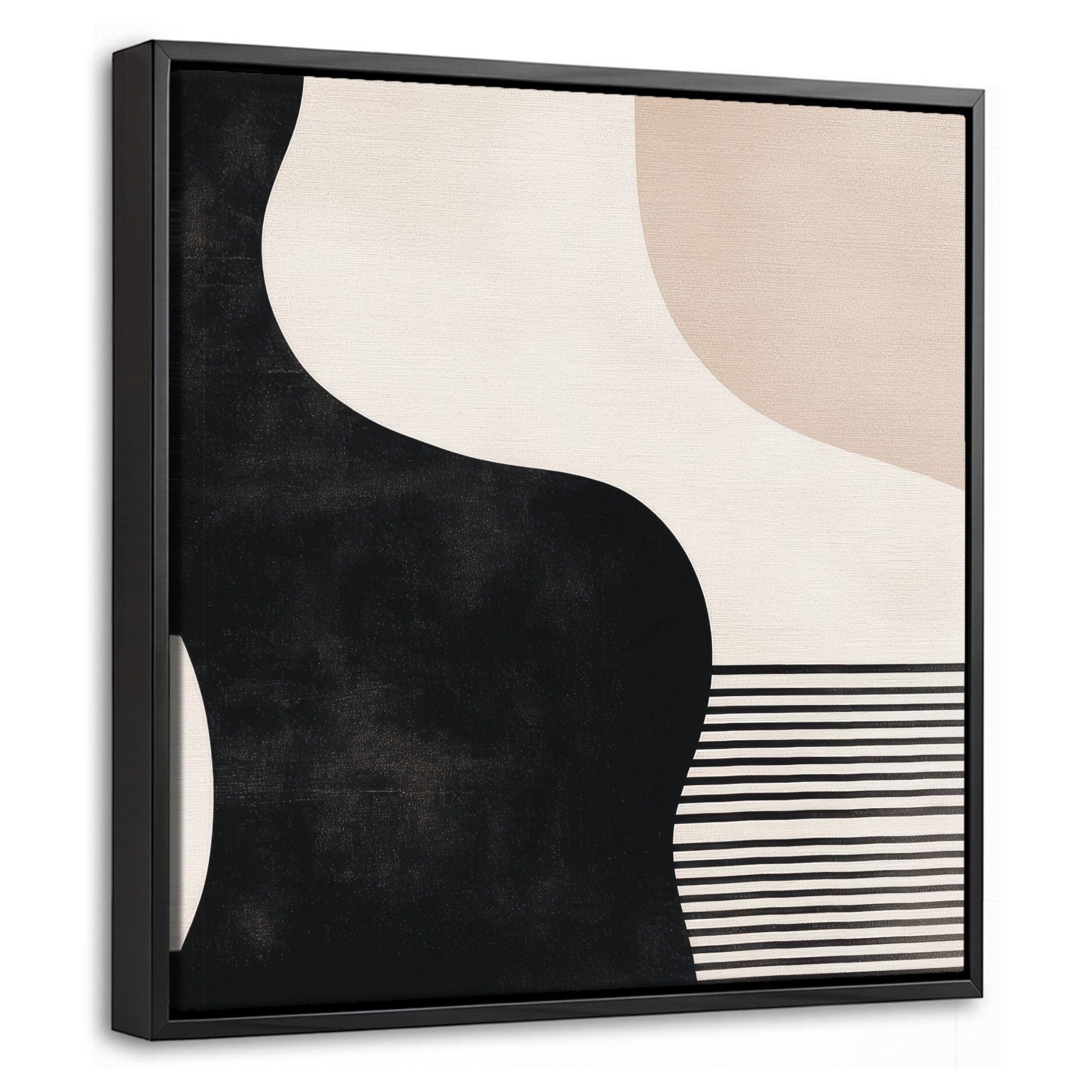 OneMillionCanvasses® Leinwandbild mit Rahmen - Abstrakt - Japandi - Beige - Modern, Fotodruck (1 St), Leinwand Bilder Klein, Wand Dekoration Aesthetic 20x20cm