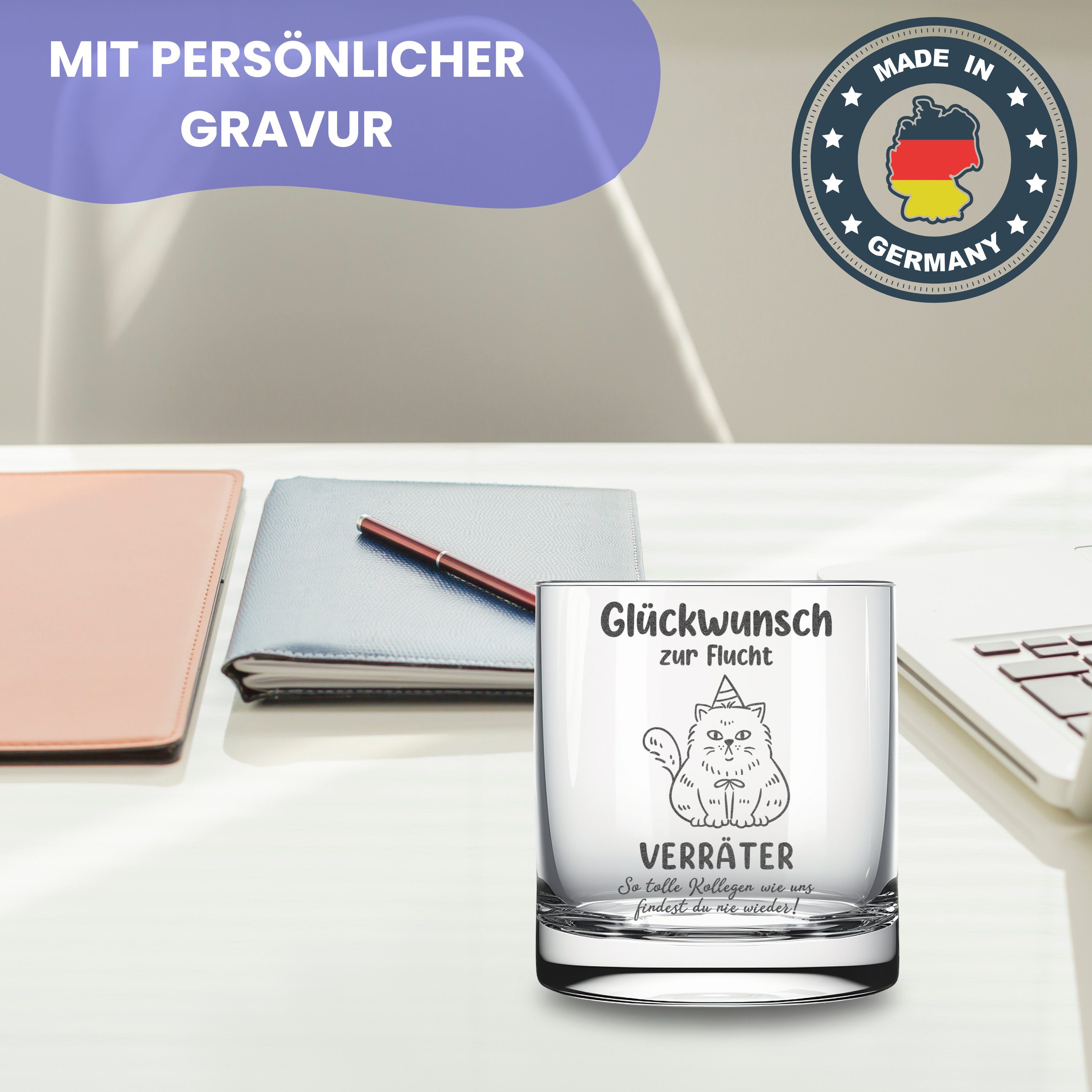 Lasernauten Whiskyglas Glas mit Gravur zum Abschied Kollegin Kollege Geschenk Verabschiedung