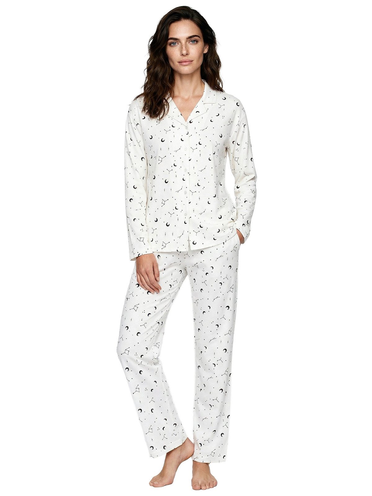 zeitlos Pyjama Pyjama Set Langarm - Mond Sterne günstig online kaufen