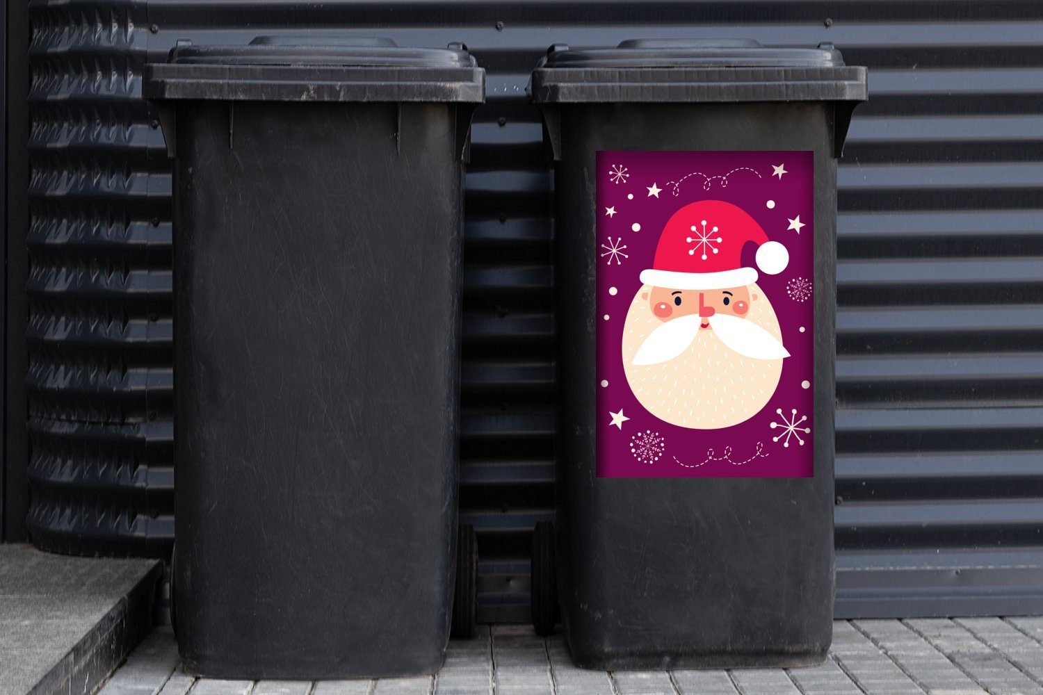 Mülltonne, Mülleimer-aufkleber, MuchoWow Wandsticker Schnee Abfalbehälter St), Sticker, (1 - Weihnachten Container, Weihnachtsmann -
