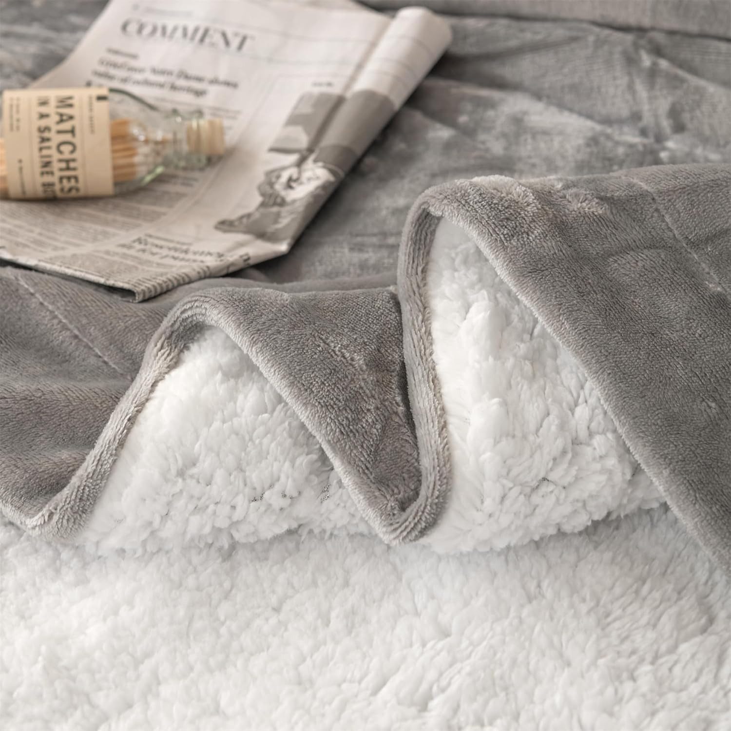 Wohndecke Kuschelige Wohndecke Fleecedecke mit Sherpa-Futter als Sofaüberwurf, Good Nite, Wendbar, hautfreundlich, leicht, reißfest und atmungsaktiv – Bild 4 von 5