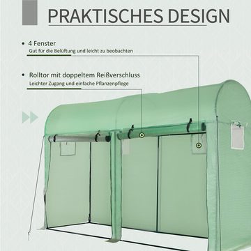 Outsunny Foliengewächshaus Folientunnel Frühbeet 4 Fenster und 2 Türen, BxTxH: 300 x 100 x 200 cm, BxLxH: 100 x 300 x 200 cm, Treibhaus 1-St., Tomatengewächshaus, Grün Stahl PE-Kunststoff