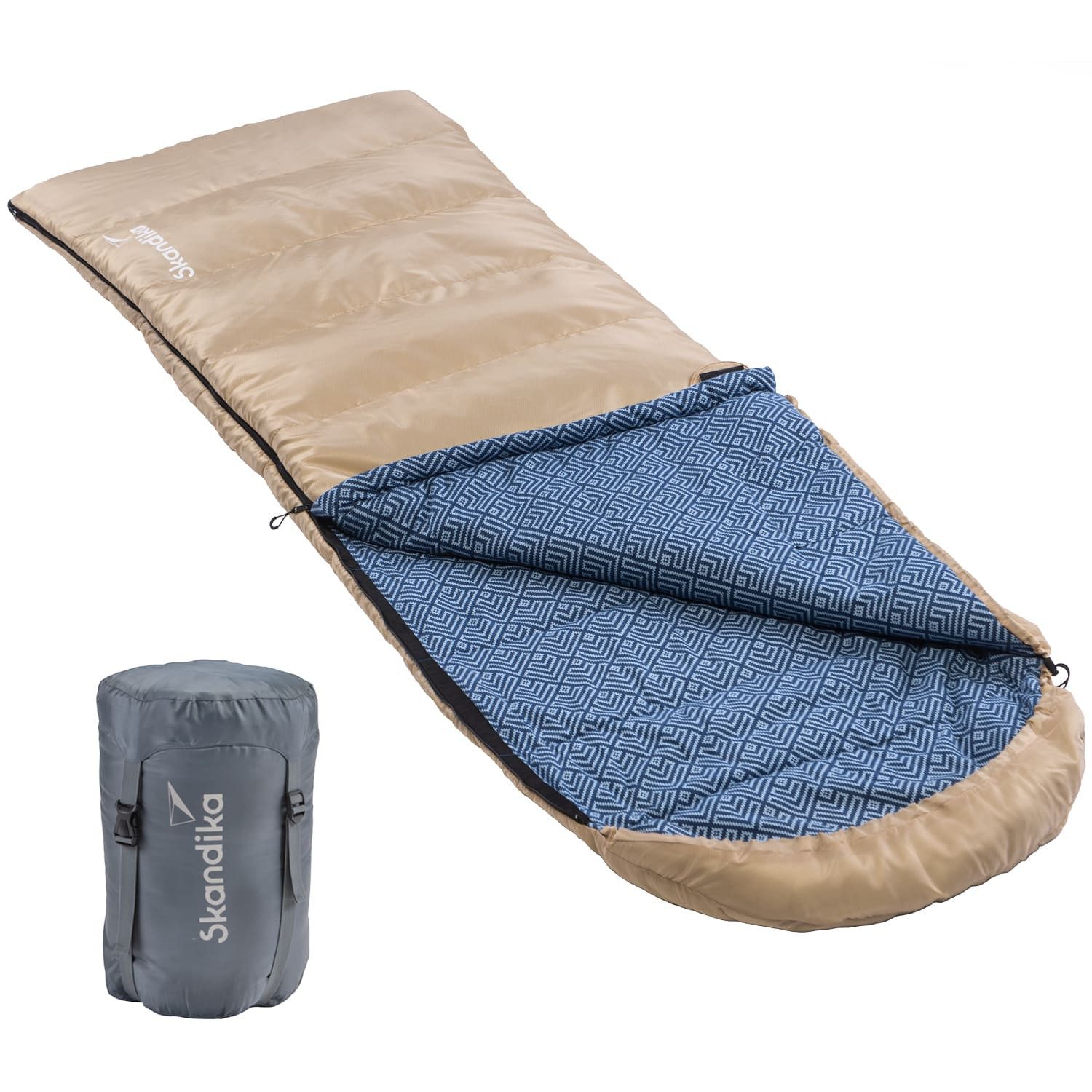 Skandika Deckenschlafsack Dundee Flanell-Baumwolle, koppelbar, Innentasche mit Klett, Packsack, 3 Jahreszeiten, bis -20°C, 220 x 80 cm, Wärmeisolierender Stoffsteg