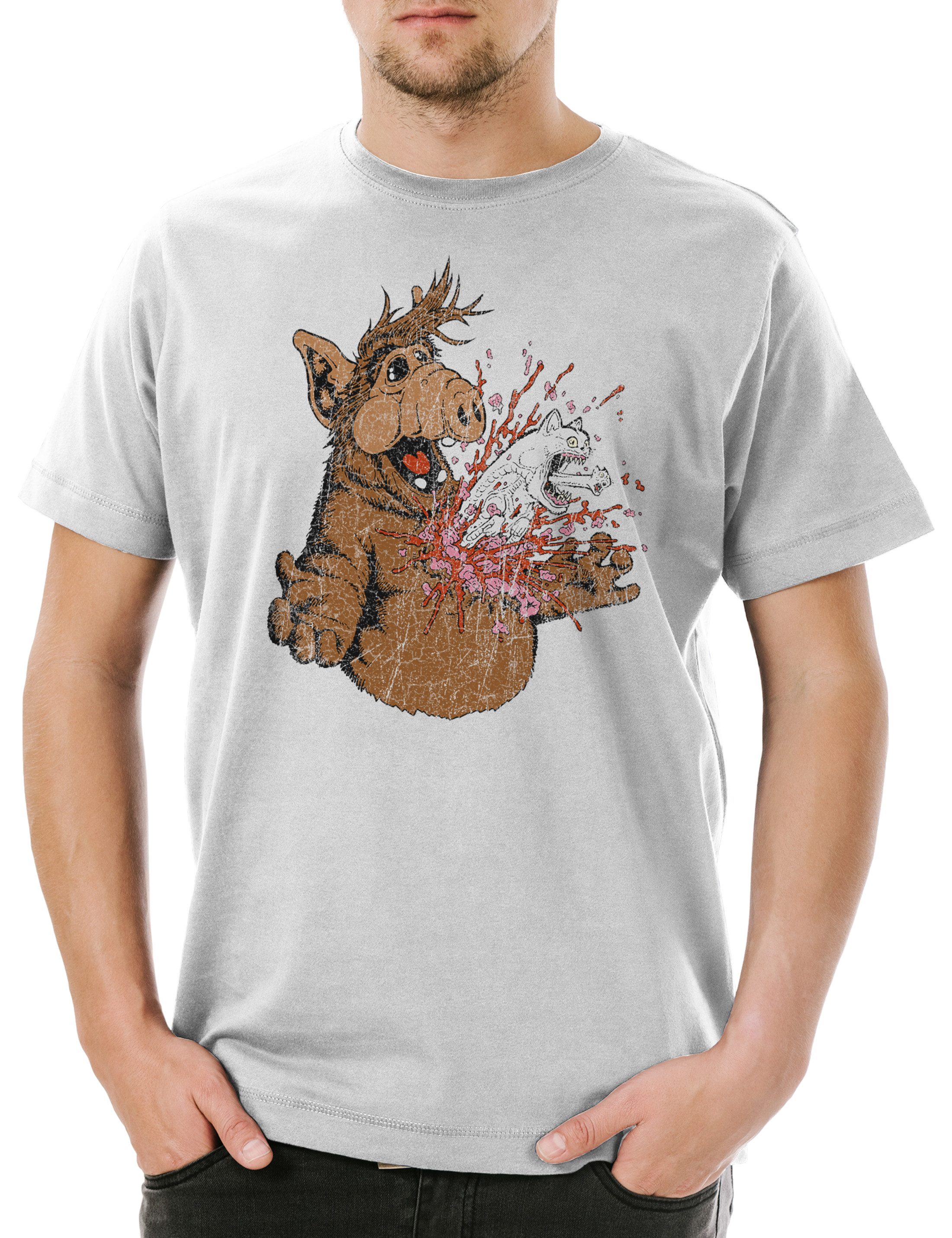 Print-Shirt Melmac A Horror Herren T-Shirt Fun Geek Nerd Alien Splatter Halloween