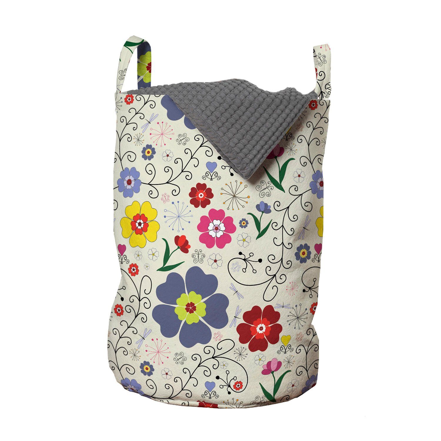 Kordelzugverschluss Wäschesäckchen für Abakuhaus Waschsalons, Blumen Wäschekorb mit Griffen Blumen-Schmetterlings-Muster