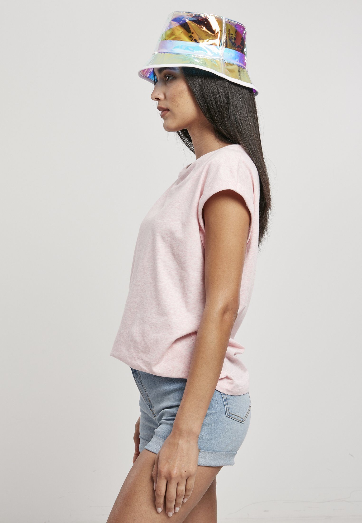 URBAN CLASSICS Kurzarmshirt Frauen Ladies Shoulder Extended Melange Tee Color melange pink (1-tlg)