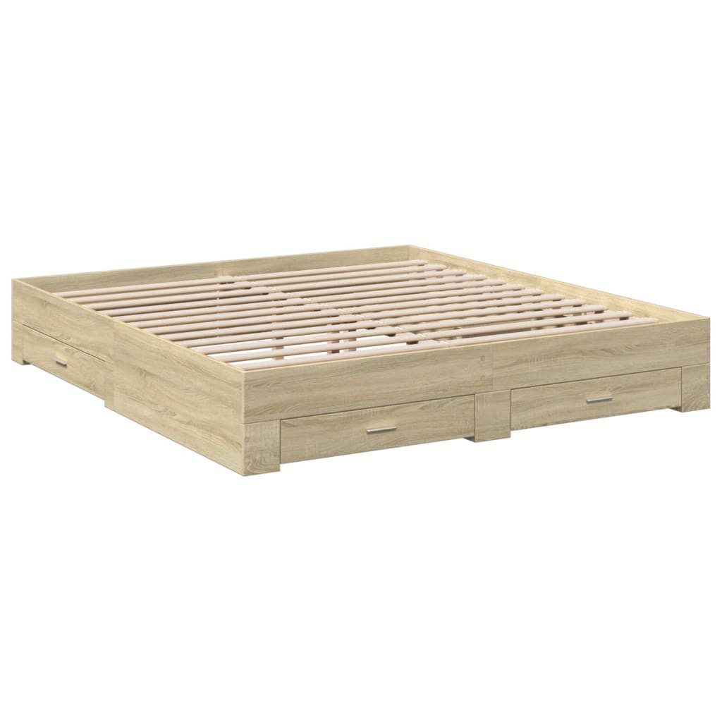 vidaXL Bett Bettgestell mit Schubladen Sonoma-Eiche 200x200cm Holzwerkstoff