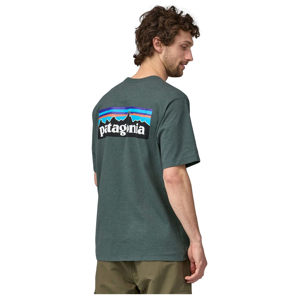 Patagonia T-Shirt Herren P-6 Graugrün Logo Responsibili-Tee Kurzarmshirt