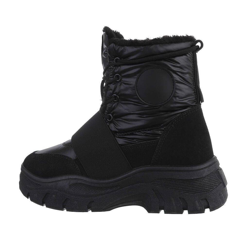 Ital-Design Damen Snowboots Freizeit Stiefelette Flach Plateaustiefeletten in Schwarz