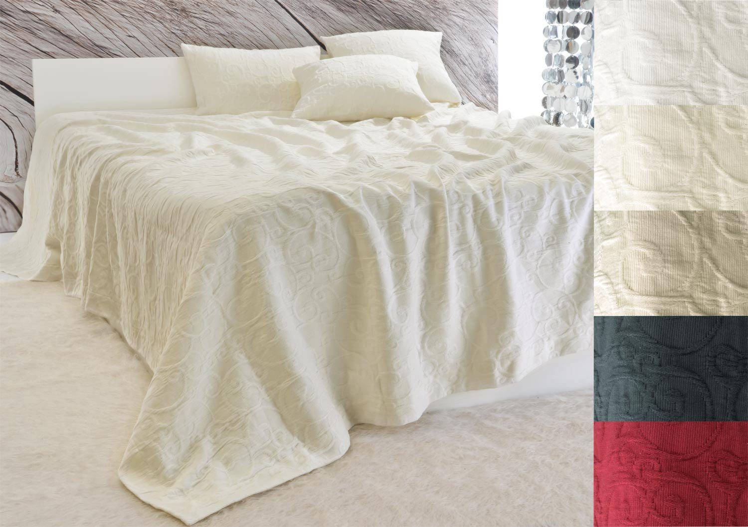 Wohnen und Accessoires GmbH & Co. KG Bettüberwurf Tagesdecke Fleur Rankenmuster