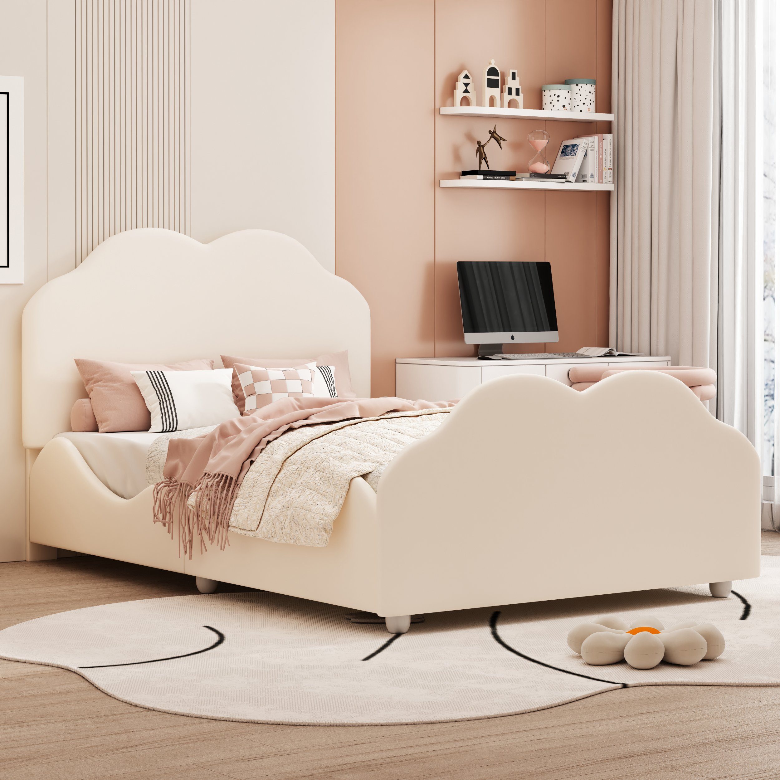 Flieks Kinderbett, süße Wolkenform Einzelbett Polsterbett 90x200cm Samt günstig online kaufen