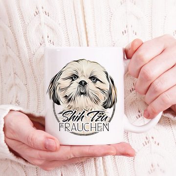 Cadouri Tasse SHIH TZU FRAUCHEN - Kaffeetasse für Hundefreunde, Keramik, mit Hunderasse, beidseitig bedruckt, handgefertigt, Geschenk, 330 ml