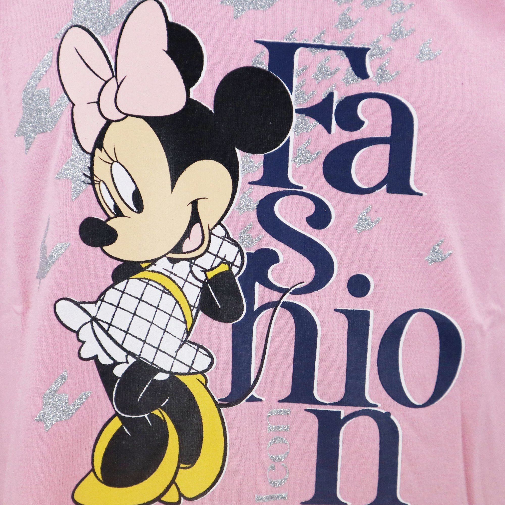 100% langarm Disney bis 128 92 Baumwolle Gr. Disney Minnie Glitzer Kleid Rosa Kinder Maus Partykleid