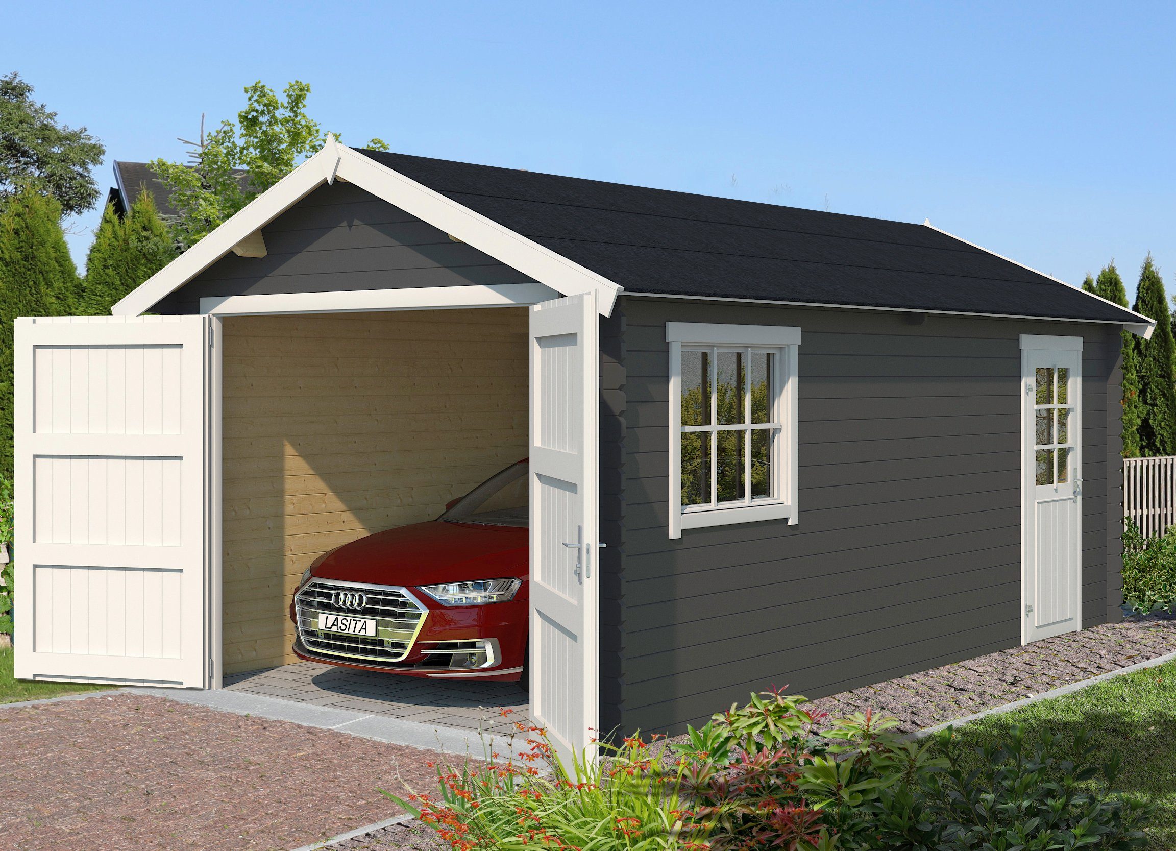 LASITA MAJA Garage Dillon, BxT: 340x580 cm, 202 cm Einfahrthöhe carbongrau | Garagen