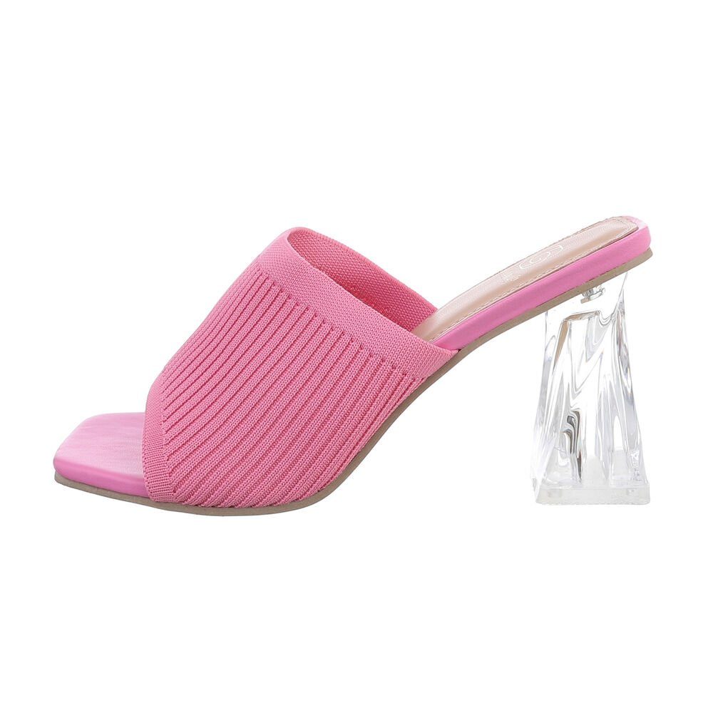Ital-Design Damen Mules Freizeit Pantolette Blockabsatz Sandalen & Sandaletten in Pink | Pantoletten