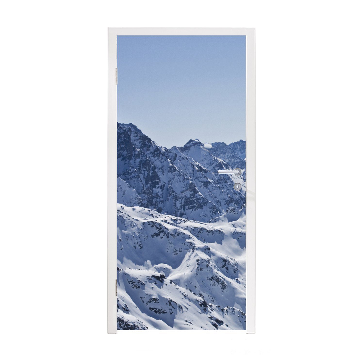 Schnee, bedruckt, Matt, Türtapete Türaufkleber, 75x205 für St), cm - Fototapete Tür, Berg - (1 Alpen MuchoWow