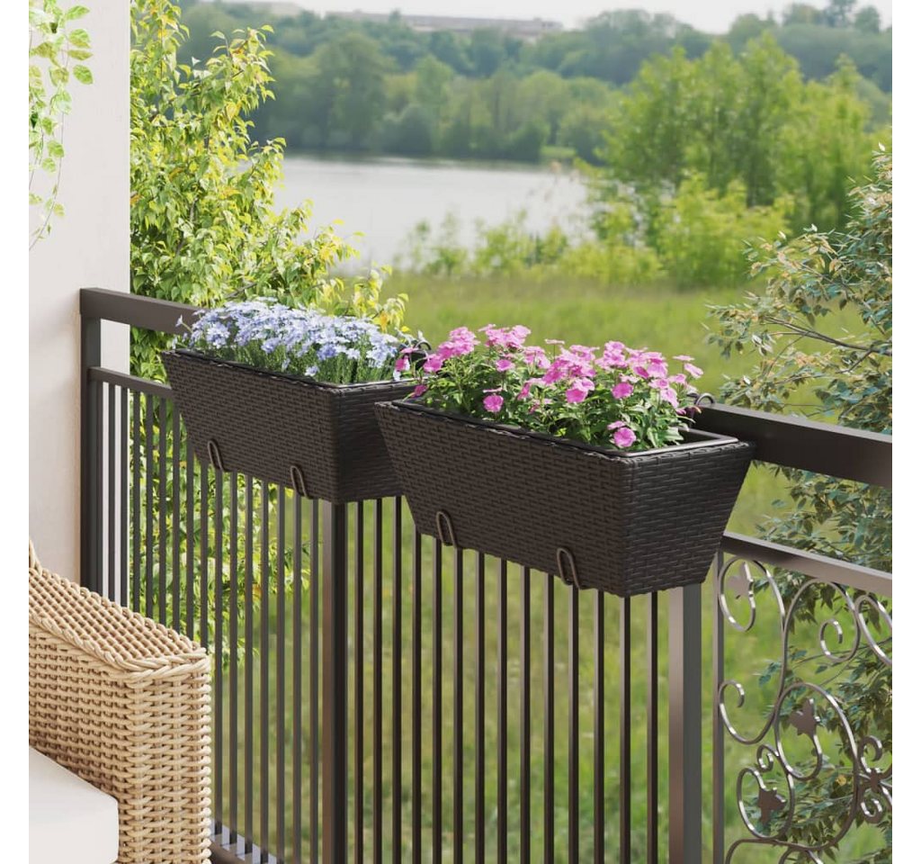 Thumbnail - vidaXL Blumentopf Pflanzkasten mit Haken 2 Stk. Schwarz Poly Rattan (1 St)