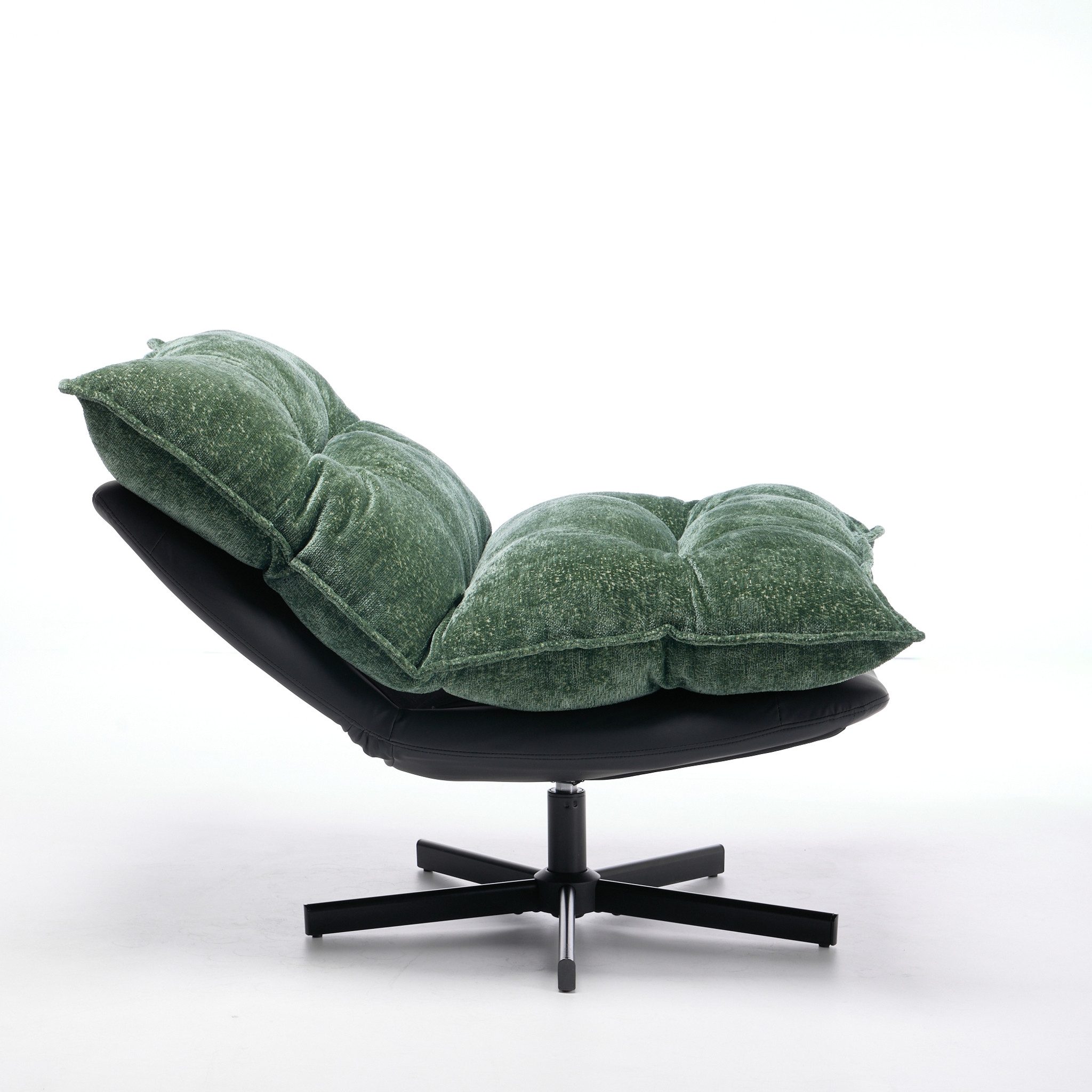 MC Star Relaxsessel Drehbarer Relaxsessel mit 3Fach verstellbarer Rückenlehne(95°110°125) (Schwarze Metallbeine, Cat-Scratch-Kunstleder, Chenille-Bezug & Memory-Foam-Füllung, 360°-Schwenkfunktion in grün)