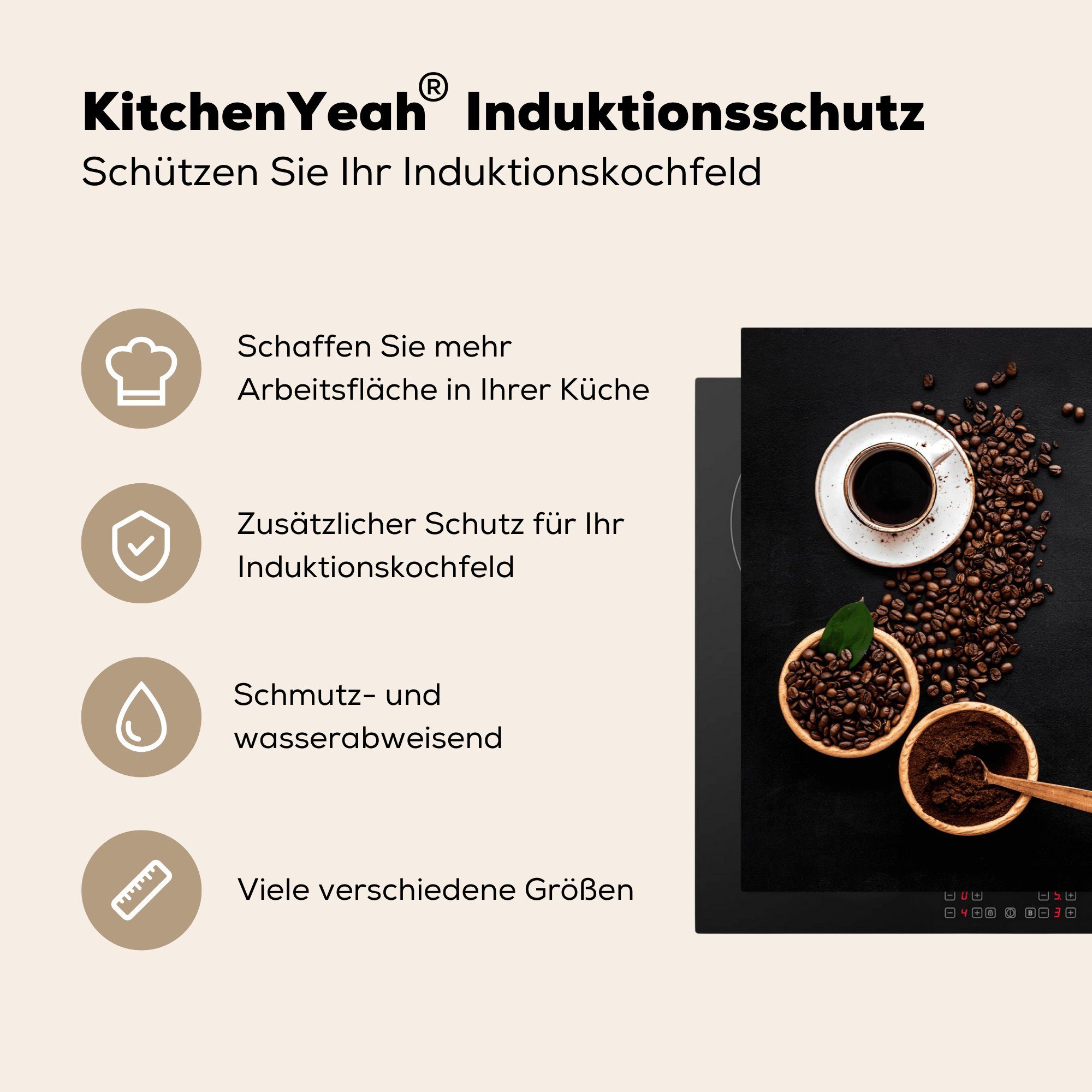 Vinyl, (1 gute Schutz - Induktionsschutz eine MuchoWow die Kaffee Kaffee tlg), cm, ist 81x52 Ceranfeldabdeckung für - Herdblende-/Abdeckplatte Idee immer Kochfeld, Induktionskochfeld küche, -